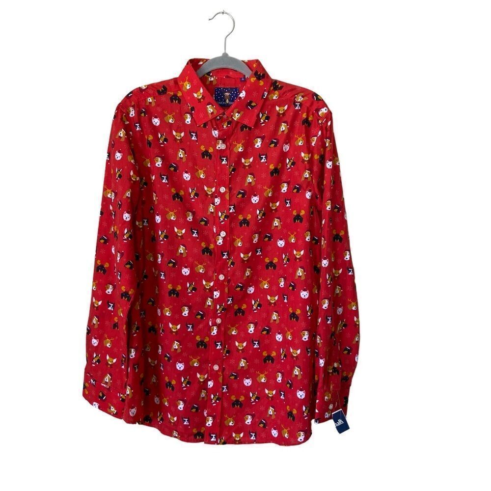 NWT Simon Banks Christmas Red Shirt Botton Down Size L